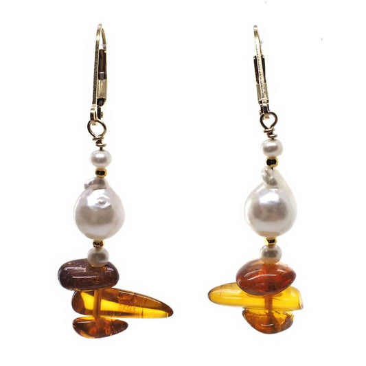 Amber and pearl earrings