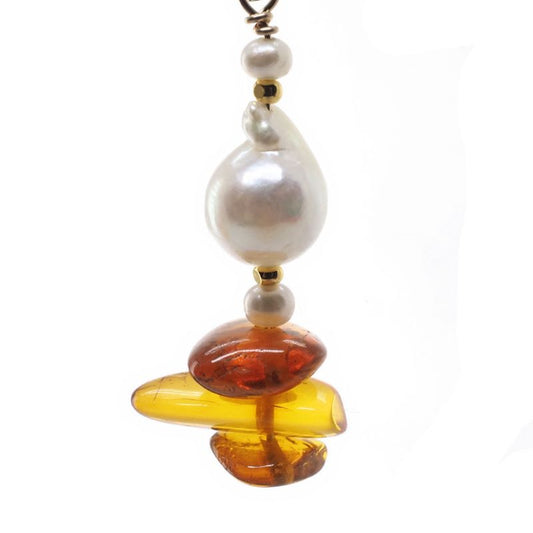 Amber and pearl earrings