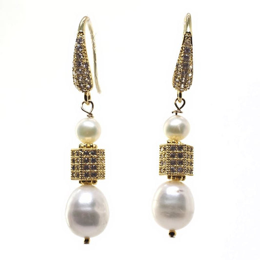 Pearl and gold barrel earrings