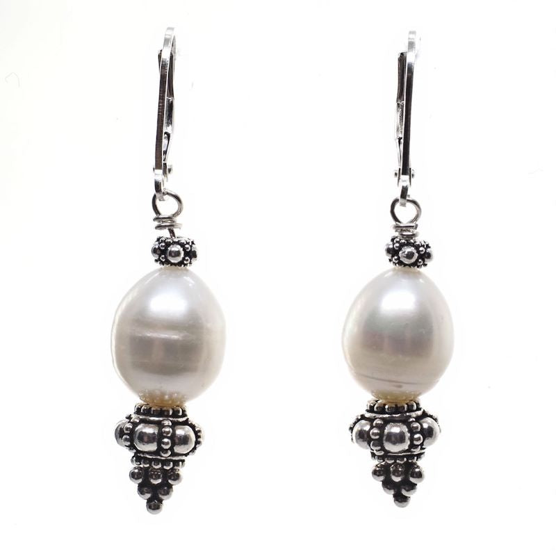 Granulated sterling silver and pearl earrings