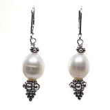 Granulated sterling silver and pearl earrings