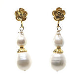 Gold flower and pearl earrings