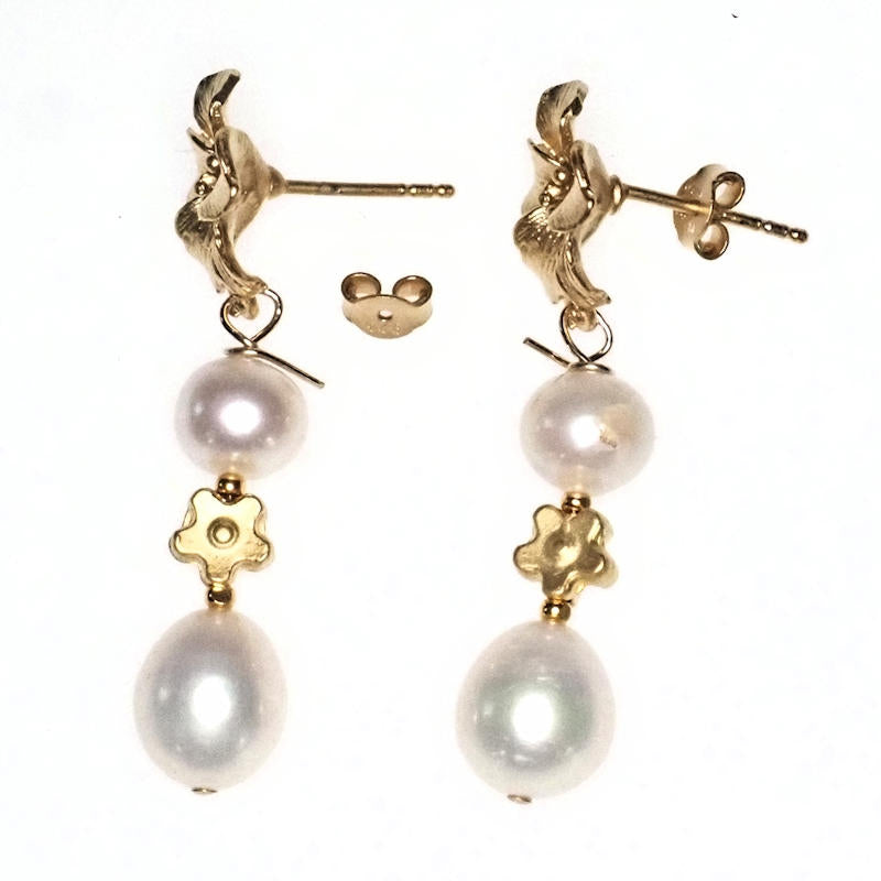 Pearl and lily earrings