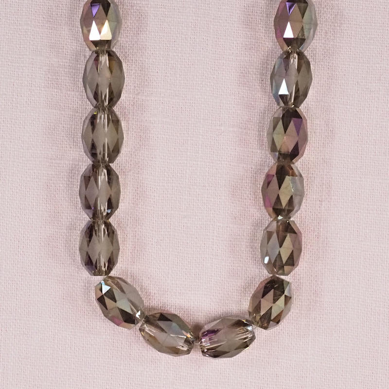 12 mm by 10 mm faceted etched glass pink-purple oval beads