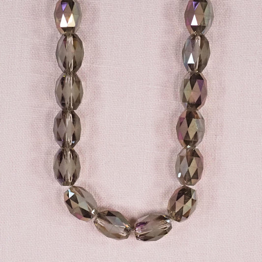 12 mm by 10 mm faceted etched glass pink-purple oval beads