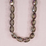 12 mm by 10 mm faceted etched glass pink-purple oval beads