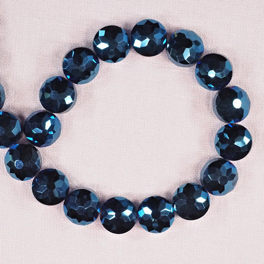 12 mm by 12 mm midnight blue faceted disc beads