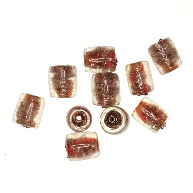 10 mm by 8 mm glass foil-lined orange lampwork barrels