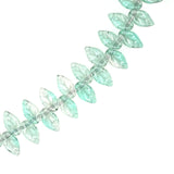 10 mm by 6 mm top-drilled vintage blue-green glass leaves