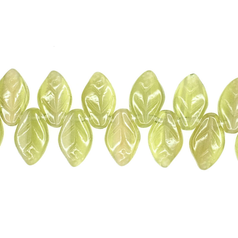 12 mm by 8 mm top-drilled avocado vintage glass leaves