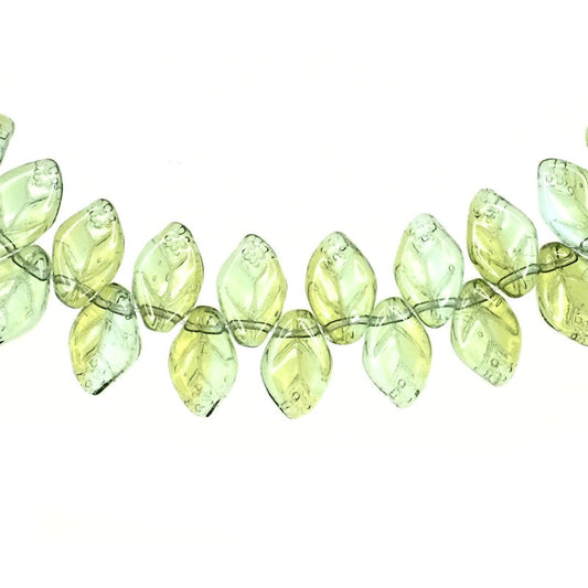 12 mm by 8 mm top-drilled vintage mint green glass leaves