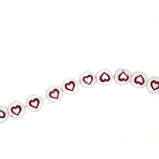 6 mm red and white heart beads