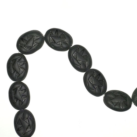 18 mm matte black incised oval beads