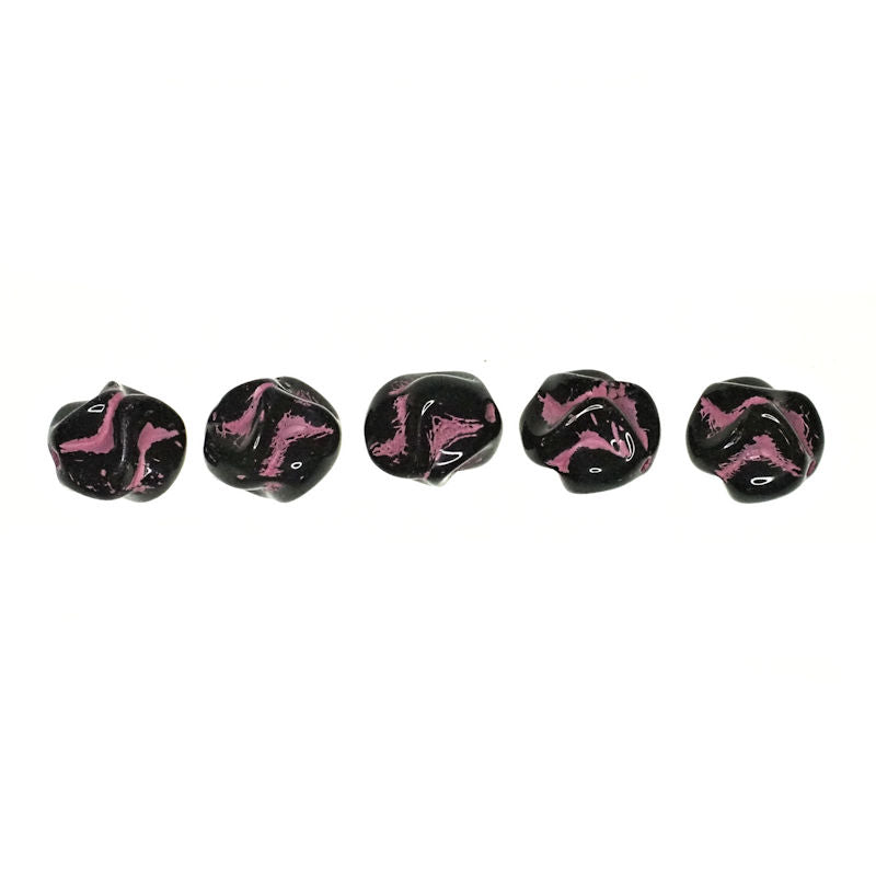 13 mm pink and black groovy beads