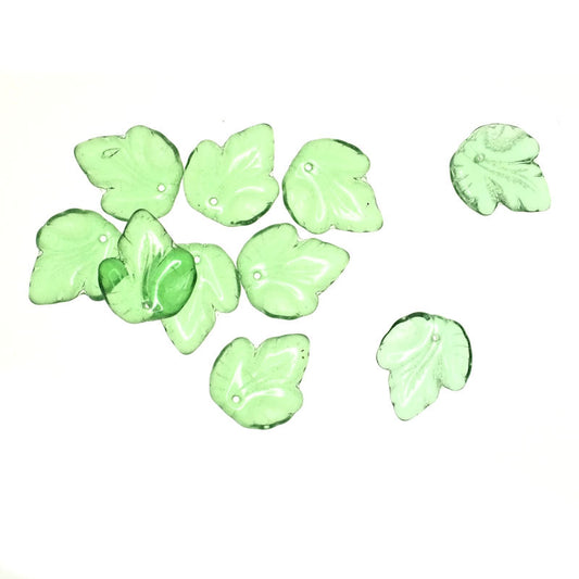 20 mm by 18 mm Czech green glass leaves