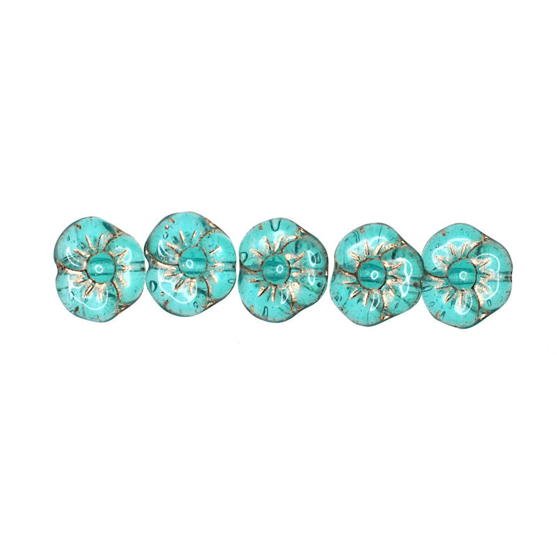 Teal and gold flower beads