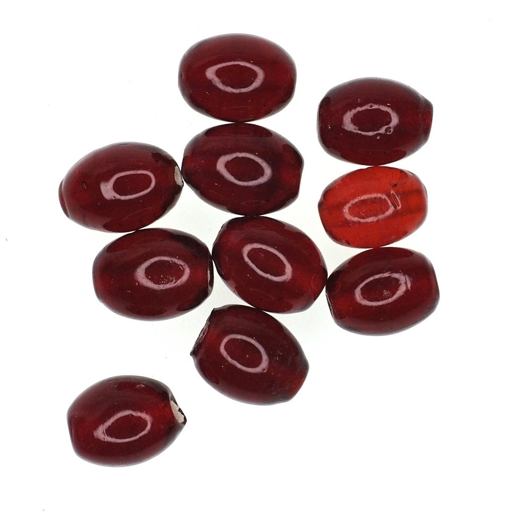 Red round oval bead