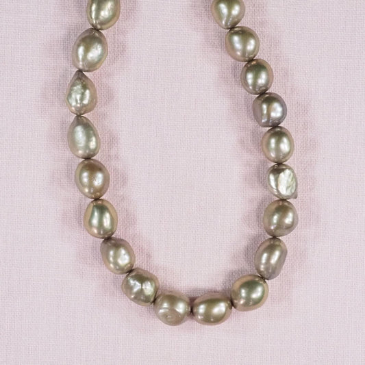 10 mm to 12 mm oval grey-green pearls