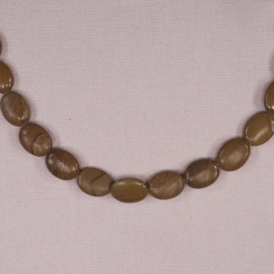 15 mm by 12 mm brown mustard agate oval beads