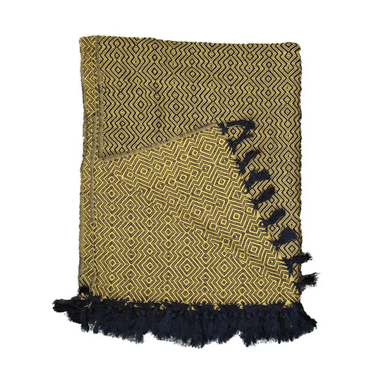 Yellow and black hand-loomed cotton blanket