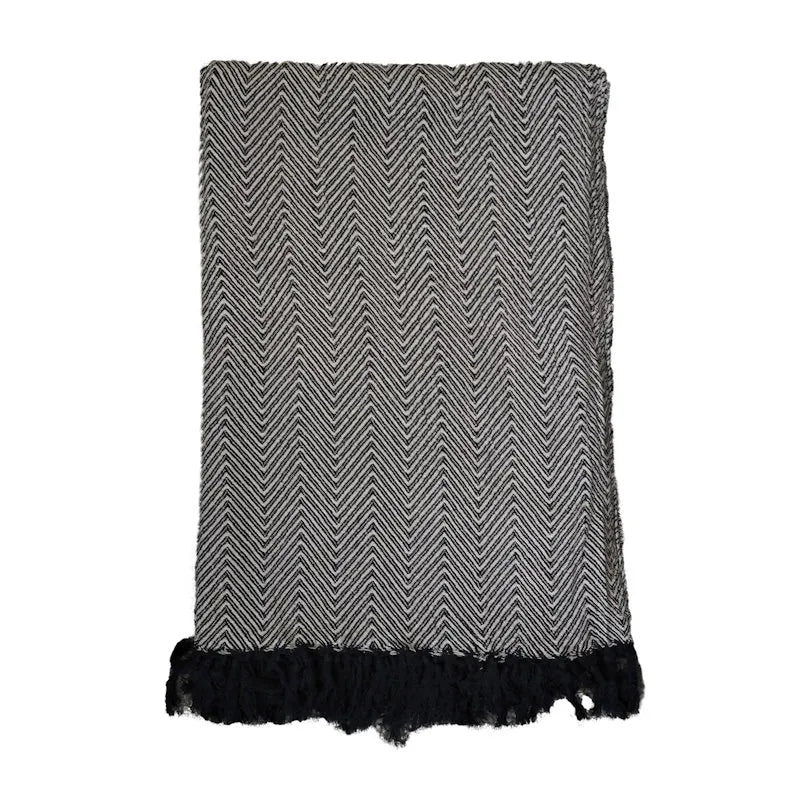 Black and white hand-loomed cotton blanket