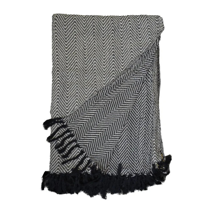 Black and white hand-loomed cotton blanket