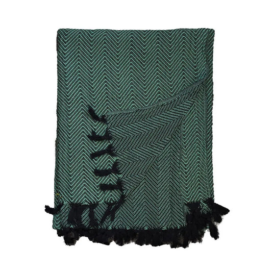 Green and black hand-loomed cotton blanket